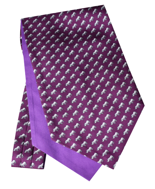 Fine Silk Happy Hippos Design Cravat in Plum